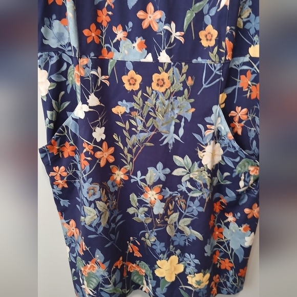 Land's End Floral Sleeveless Dress With Pockets Blue and Orange Womens 22W - Picture 3 of 8
